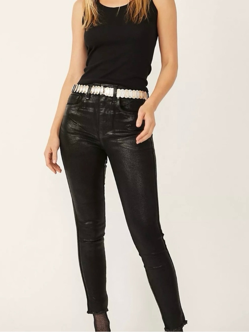 We the Free People Black Coated Skinny Jeans